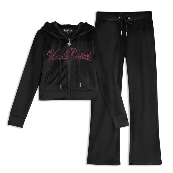 Von Dutch Pants - Von Dutch Black Velour Set with Pink Logo